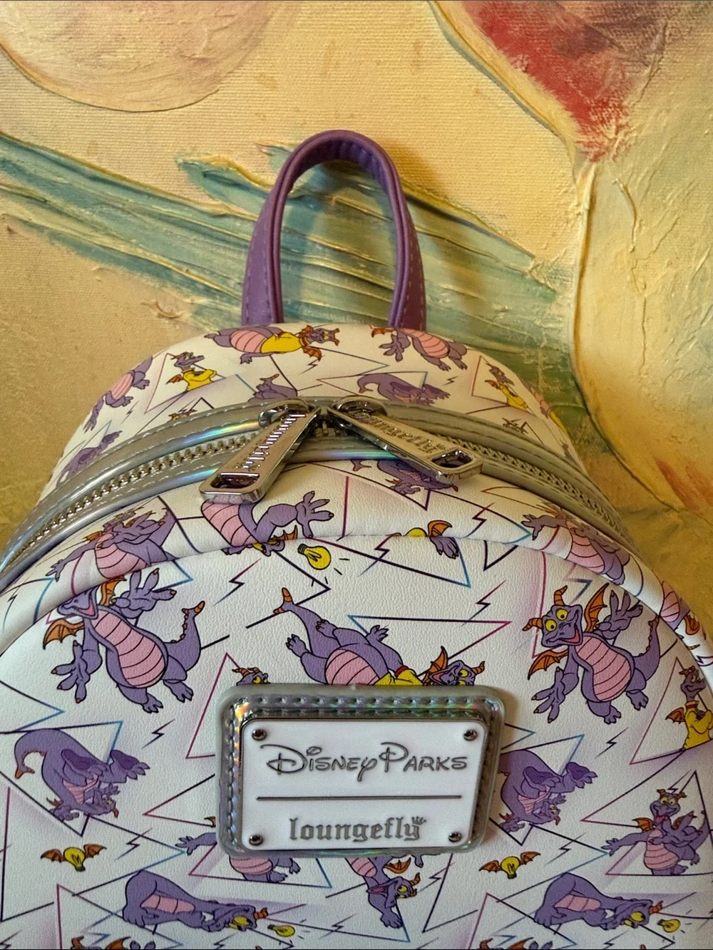 Loungefly Disney Parks FigmentIridescent Holographic allover print Mini BP New!